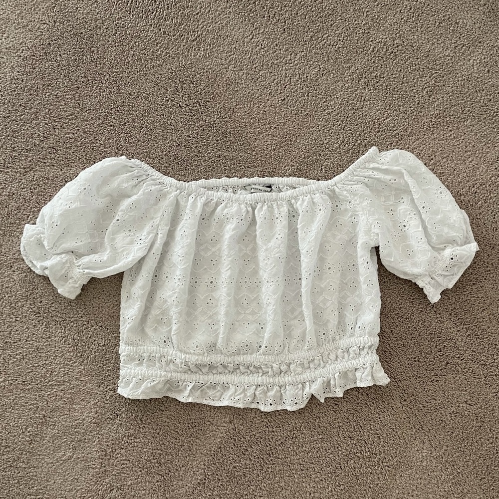 American Eagle White Eyelet Cropped Top